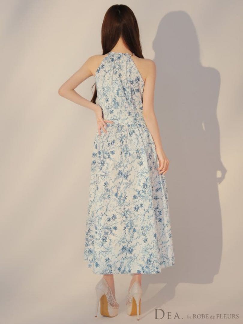 新品 DEA ローブドフルール ドレス キャバ ホルターネック ロング ブルー