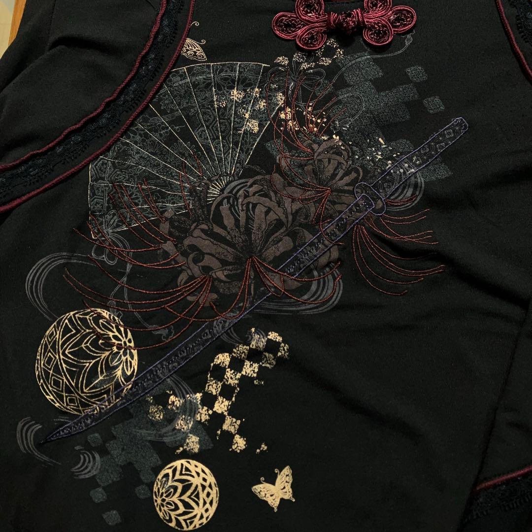 OZZ ON JAPAN 裏起毛 和チャイナ チュニック 黒 和ゴス 和柄