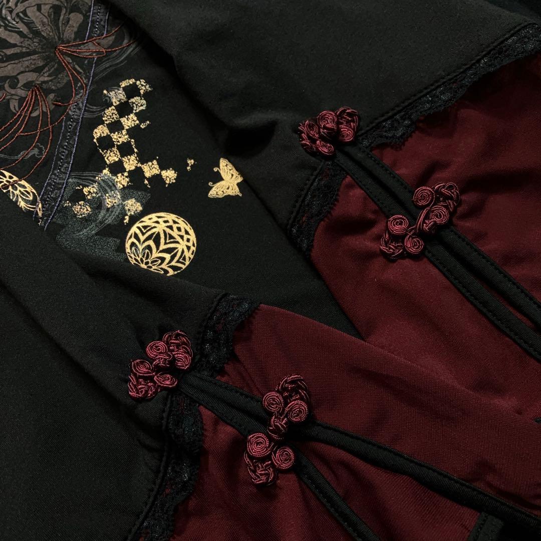 OZZ ON JAPAN 裏起毛 和チャイナ チュニック 黒 和ゴス 和柄