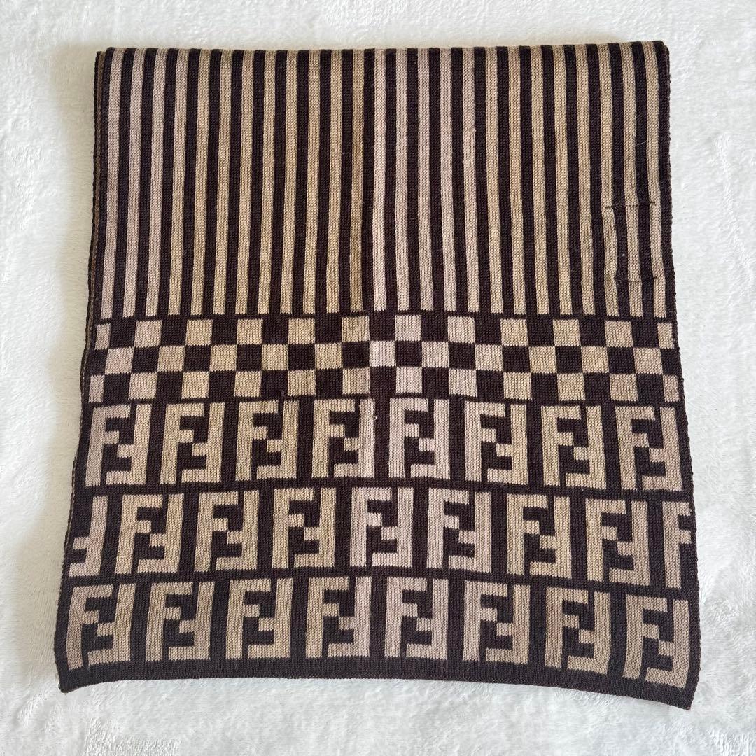 FENDI フェンディ ズッカ柄 ウール×シルク マフラー ブラウン×ブラック