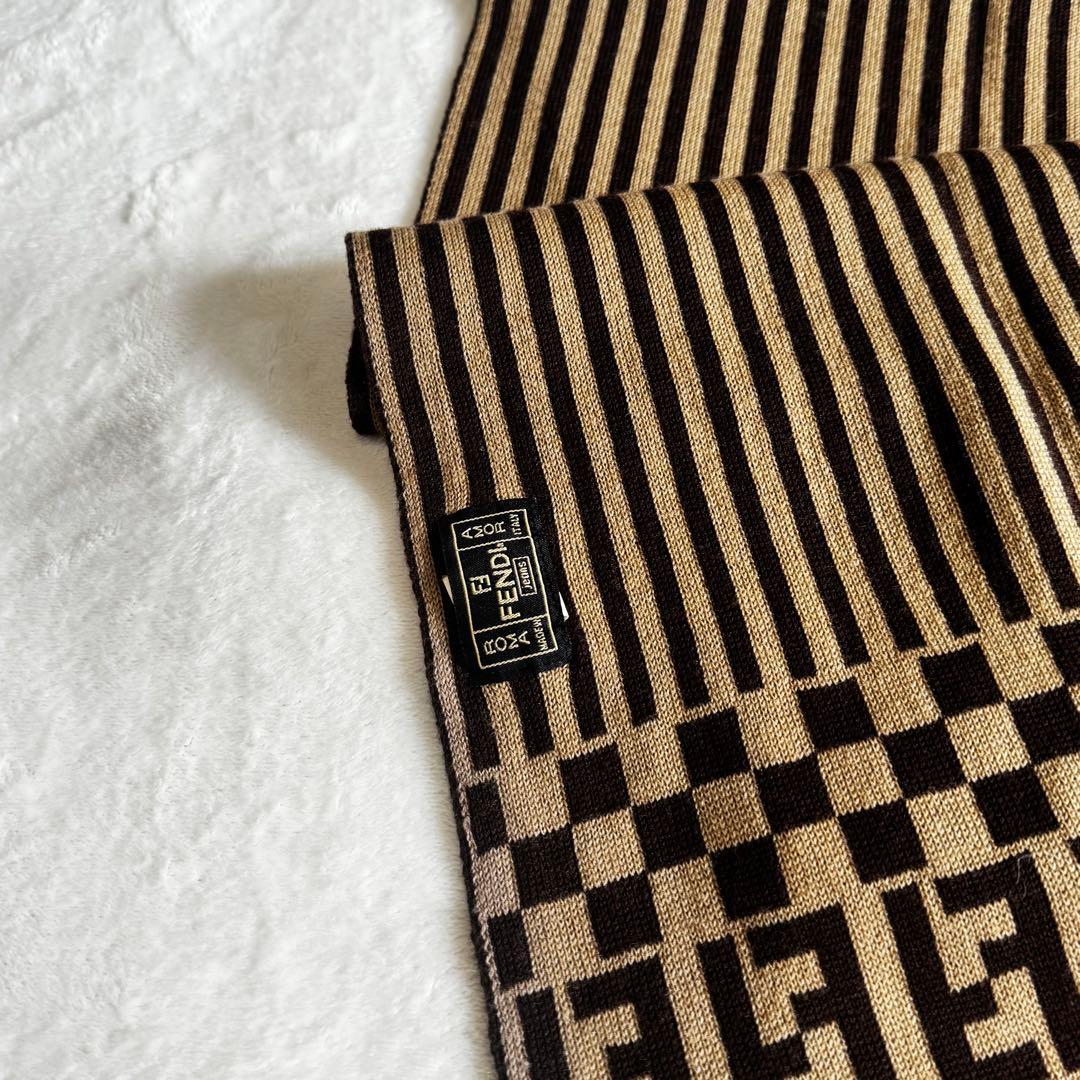 FENDI フェンディ ズッカ柄 ウール×シルク マフラー ブラウン×ブラック