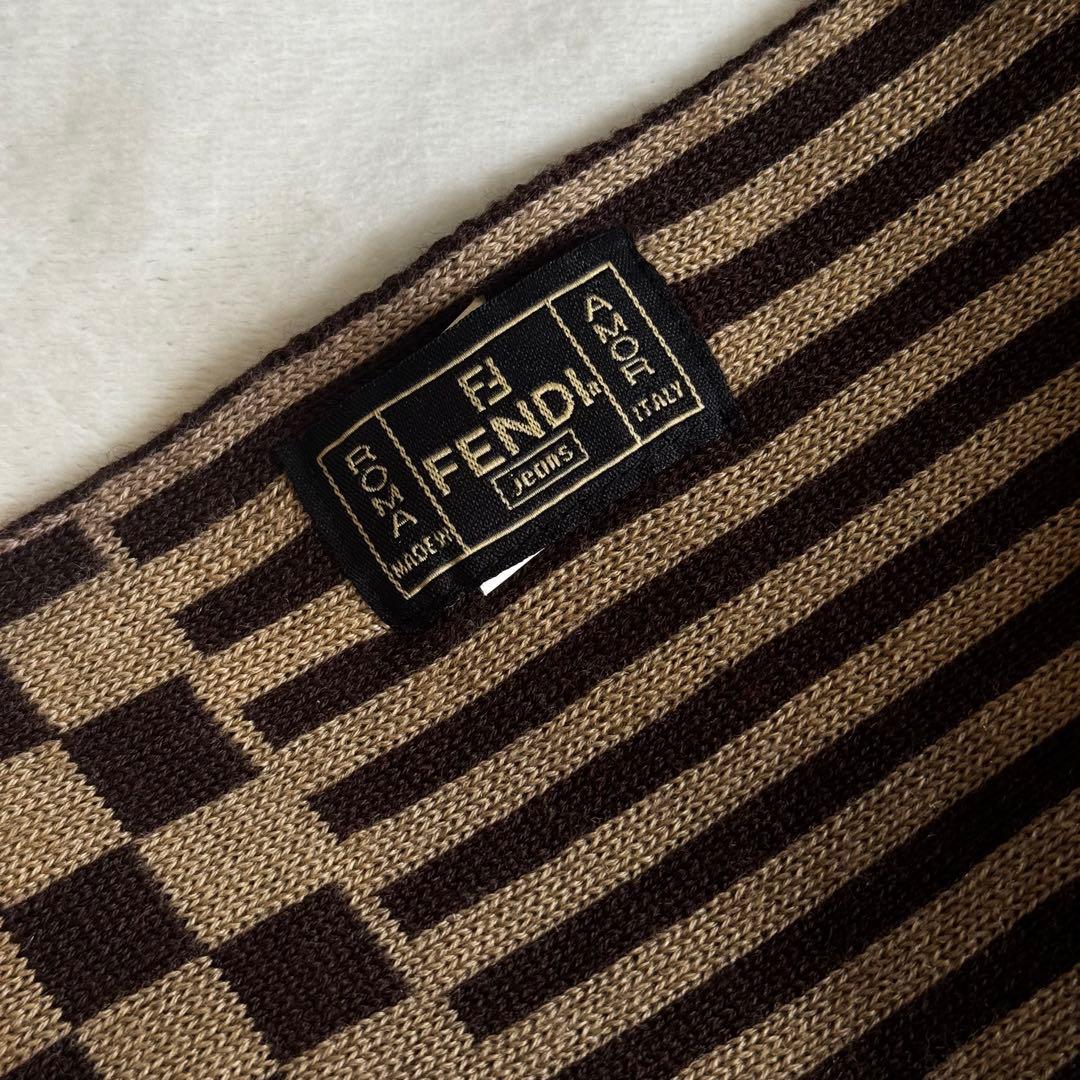 FENDI フェンディ ズッカ柄 ウール×シルク マフラー ブラウン×ブラック