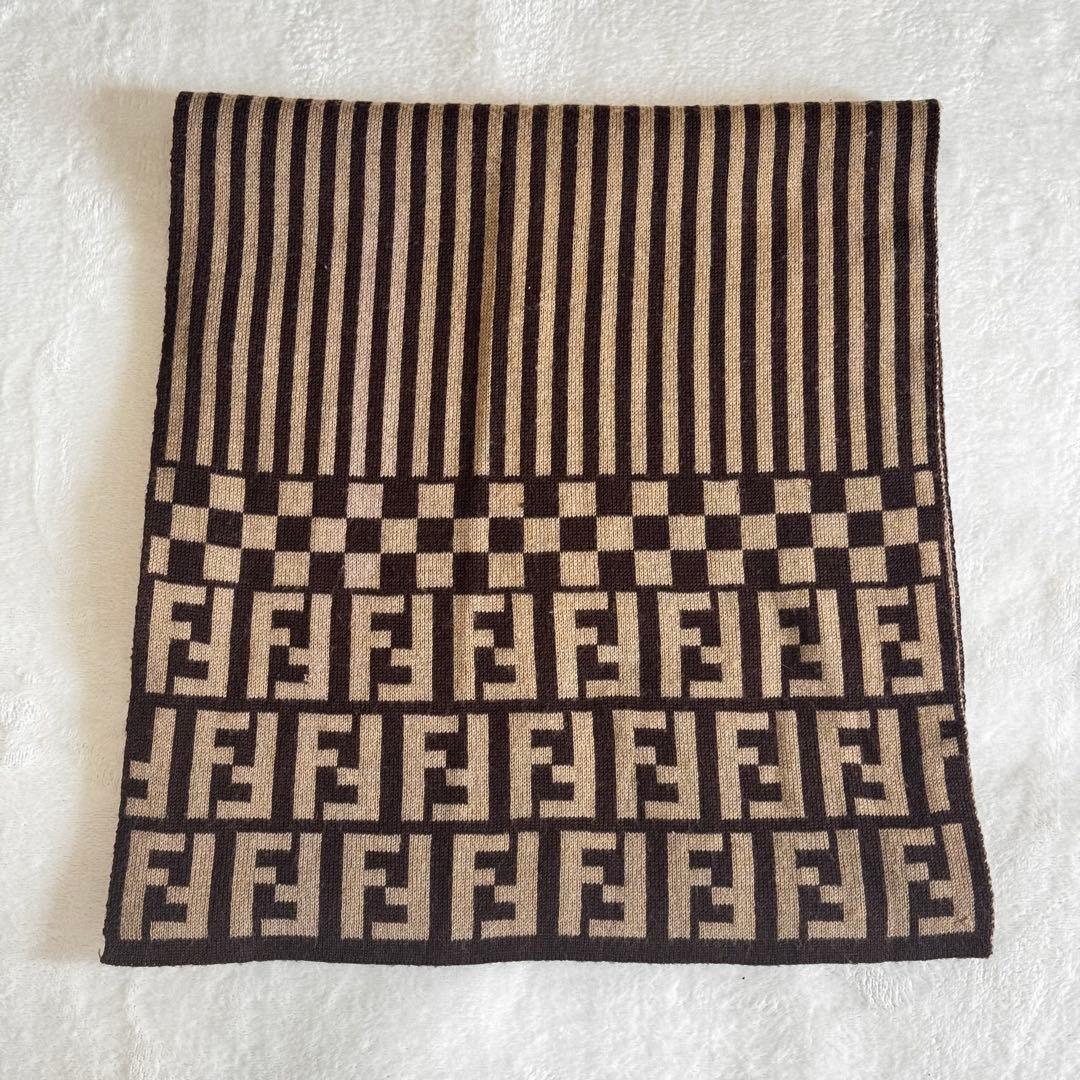 FENDI フェンディ ズッカ柄 ウール×シルク マフラー ブラウン×ブラック