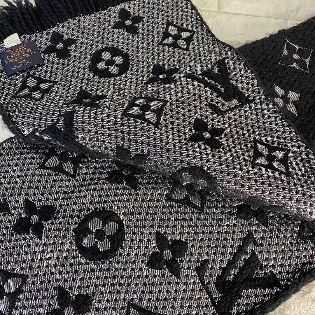 ルイヴィトン　M75833 エシャルプ　ロゴマニア　シャイン　ノワール　マフラー