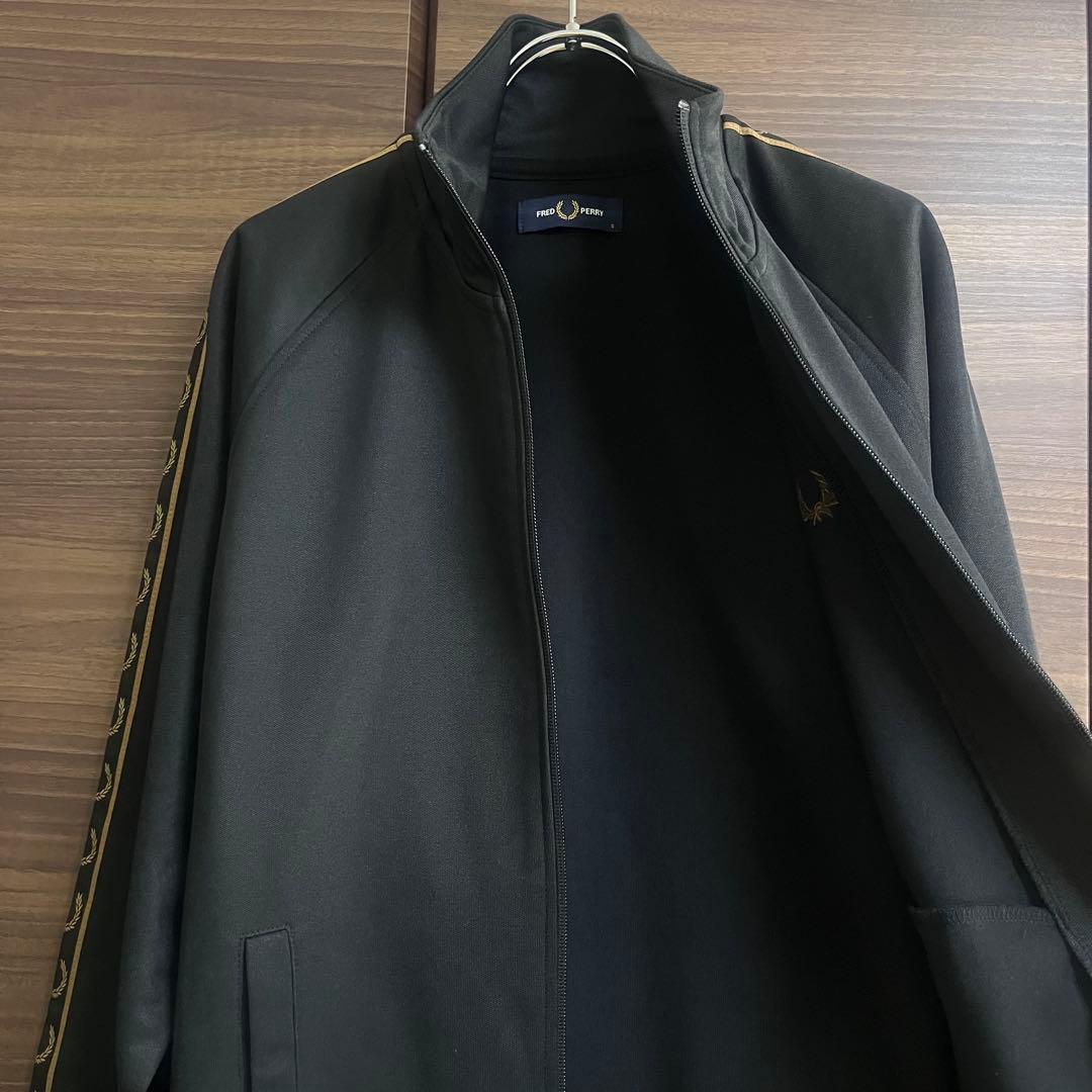 フレッドペリー トラックジャケット ポルトガル製 刺繡ロゴ 茶×黒 S 美品