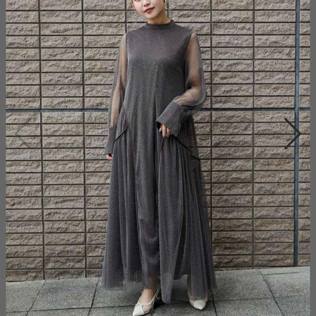 niana ラメチュールAラインドレス　ブラウン　M