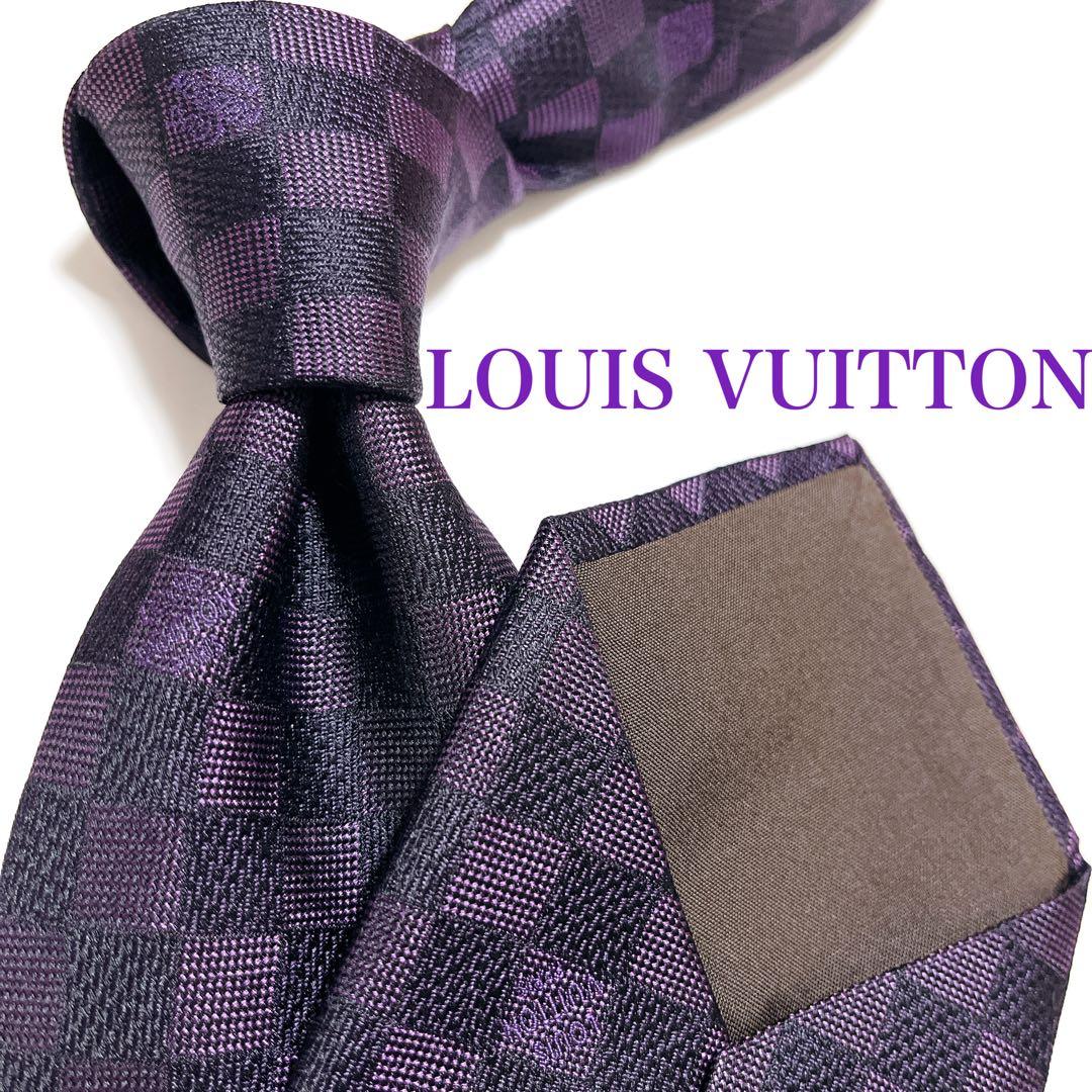 美品 ルイヴィトン ネクタイ ハイブランド ダミエ柄 光沢 ジャガード織り 希少