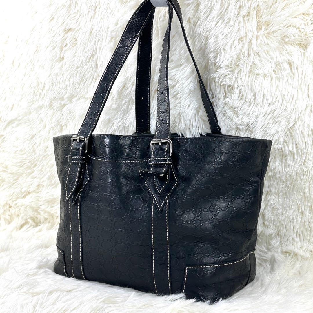 【美品】ヴィヴィアンウエストウッド トートバッグ レザー オーブ 総柄 ロゴ 黒