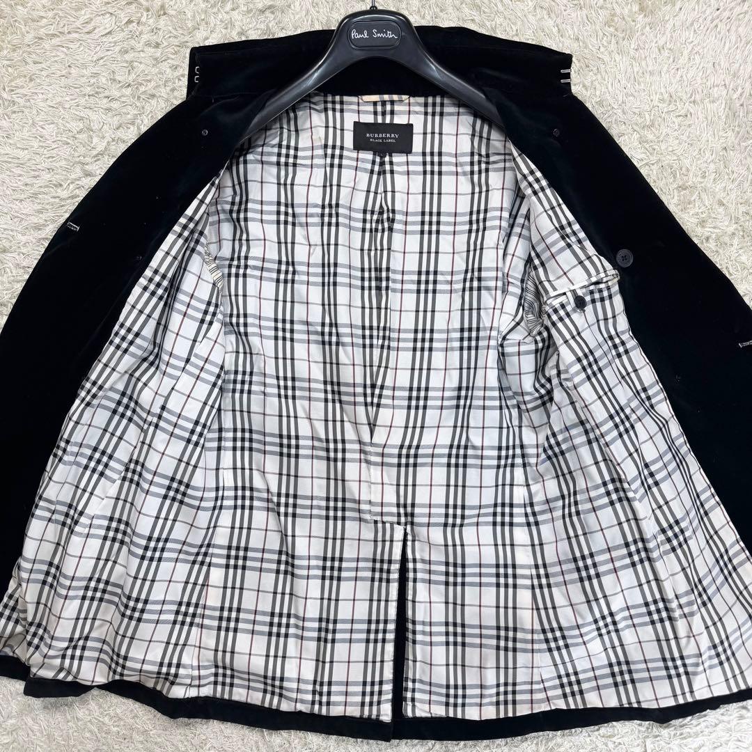 美品✨バーバリーブラックレーベル ナポレオン ベロア ノバチェック 銀ボタン 黒