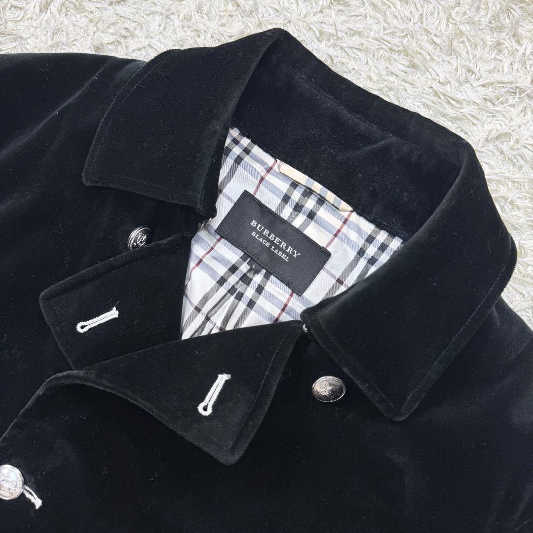 美品✨バーバリーブラックレーベル ナポレオン ベロア ノバチェック 銀ボタン 黒