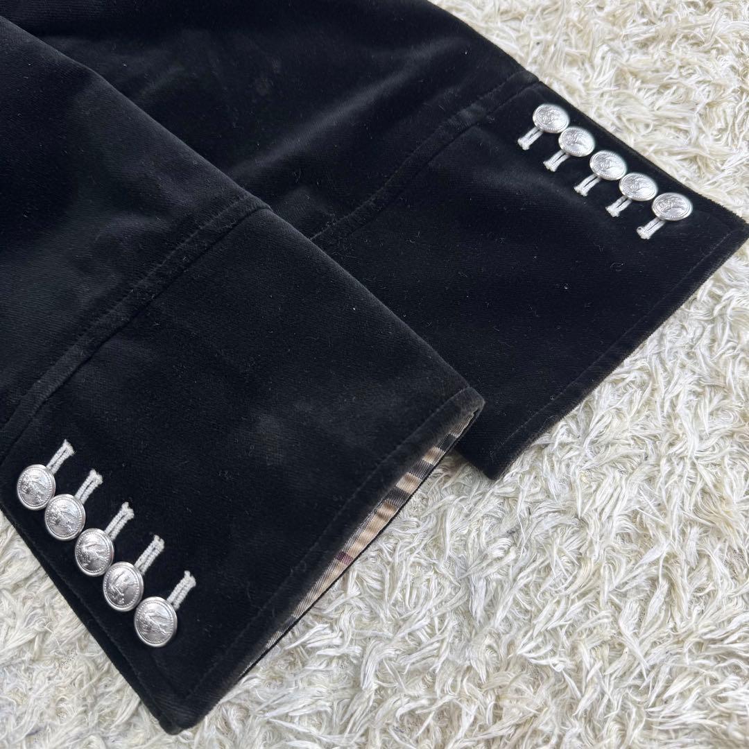 美品✨バーバリーブラックレーベル ナポレオン ベロア ノバチェック 銀ボタン 黒