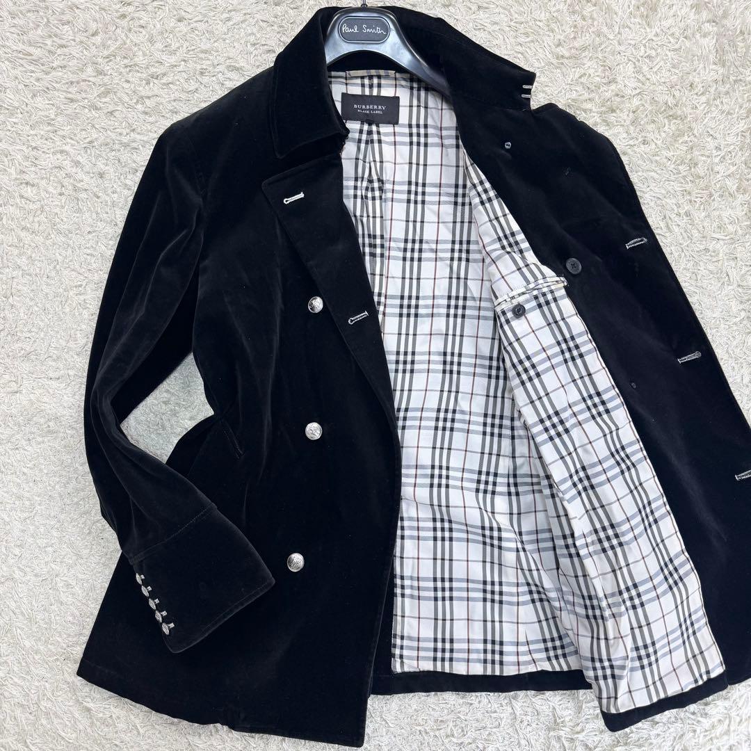 美品✨バーバリーブラックレーベル ナポレオン ベロア ノバチェック 銀ボタン 黒
