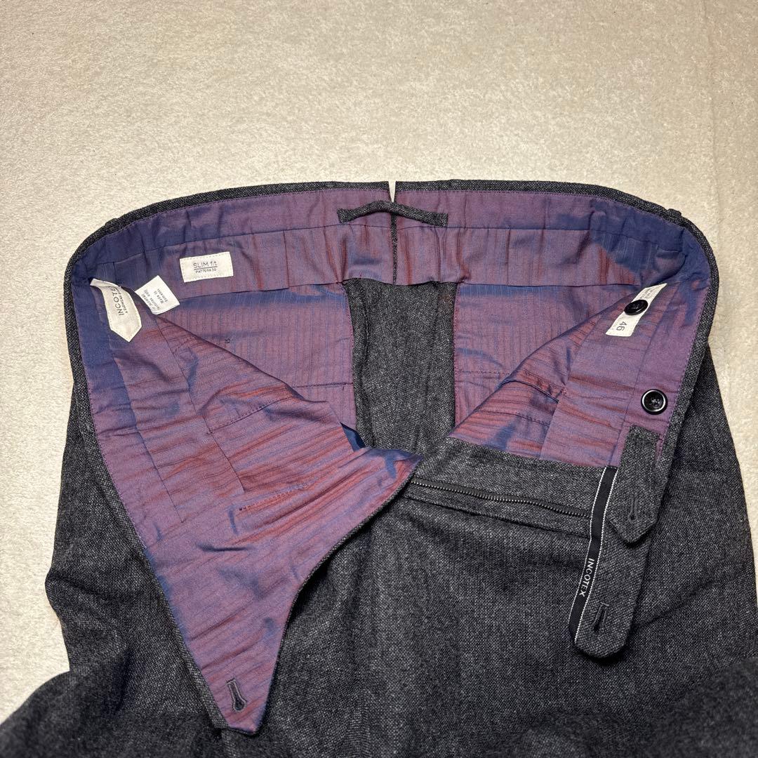 75 未使用　インコテックス　スラックス　グレー　ツイード　46