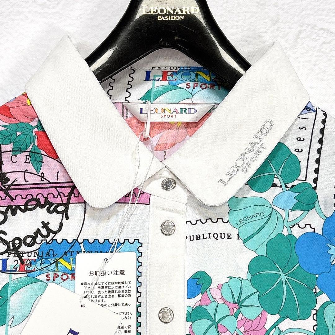 タグ付き✨近年モデル レオナール ポロシャツ トリム 花柄 切手 ロゴ刺繍 42