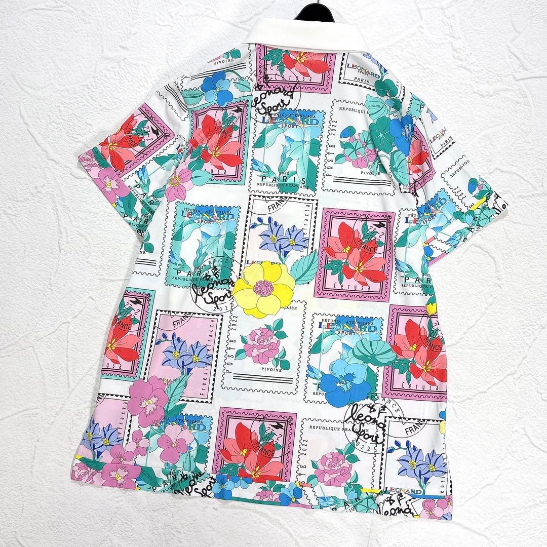 タグ付き✨近年モデル レオナール ポロシャツ トリム 花柄 切手 ロゴ刺繍 42