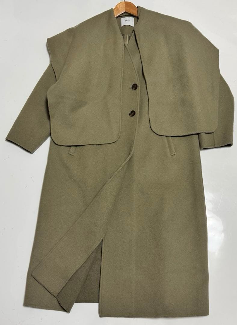新品　COEL ストール付きリバーコート　取外し可　38 オリーブ