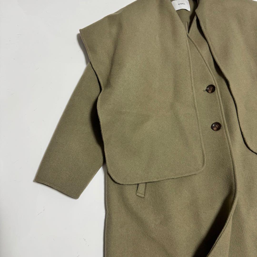 新品　COEL ストール付きリバーコート　取外し可　38 オリーブ