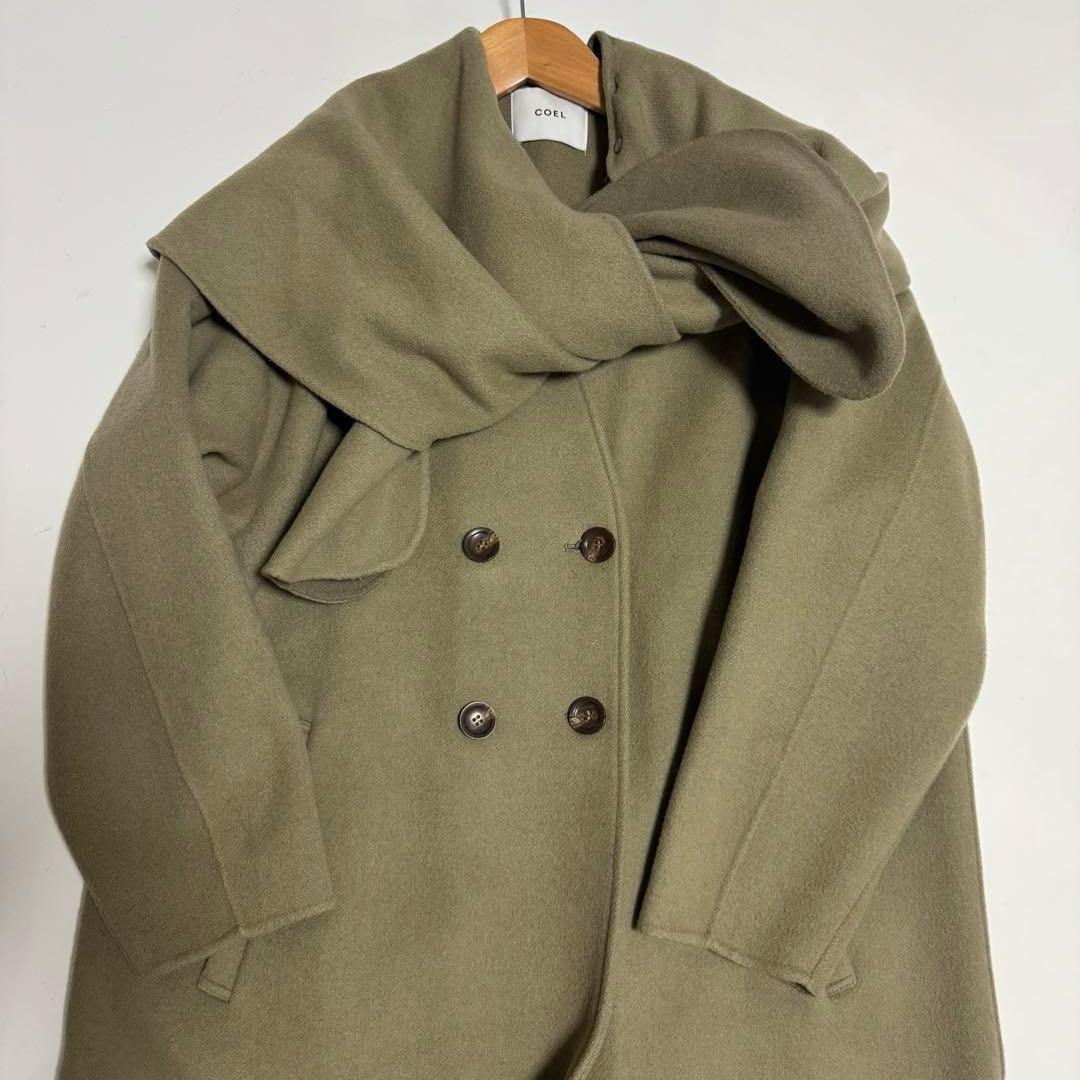 新品　COEL ストール付きリバーコート　取外し可　38 オリーブ