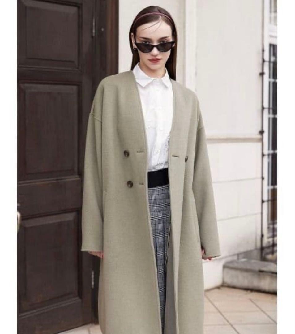 新品　COEL ストール付きリバーコート　取外し可　38 オリーブ