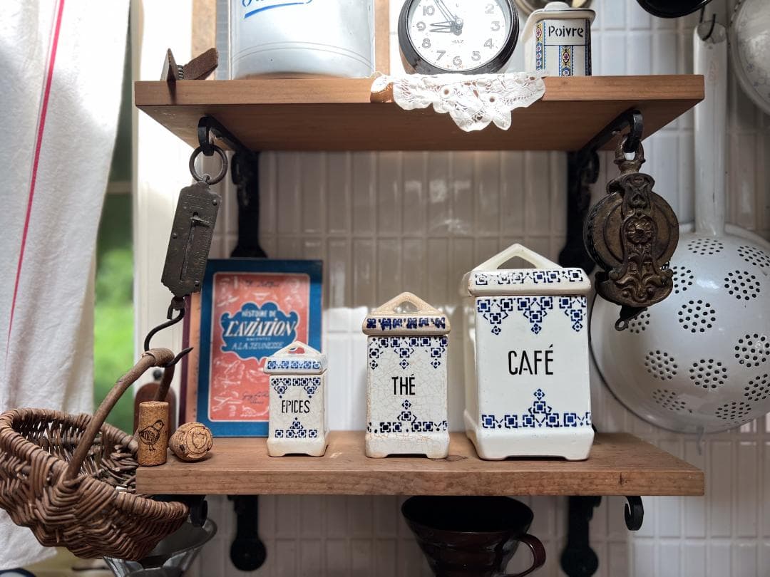 陶器のキャニスター3つセット フレンチアンティーク