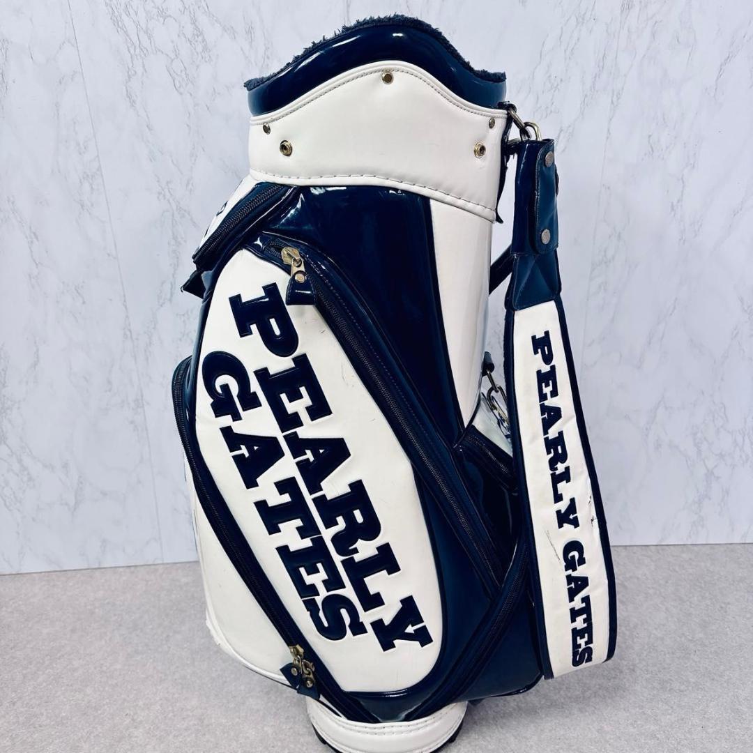 PEARLY GATES キャディバッグ ホワイト ネイビー エナメル　9.5型