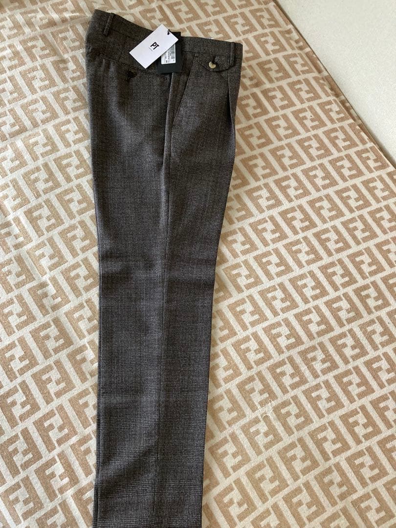 新品未使用　PT グレンチェック ワンタック スーパー100’s 上質ウール