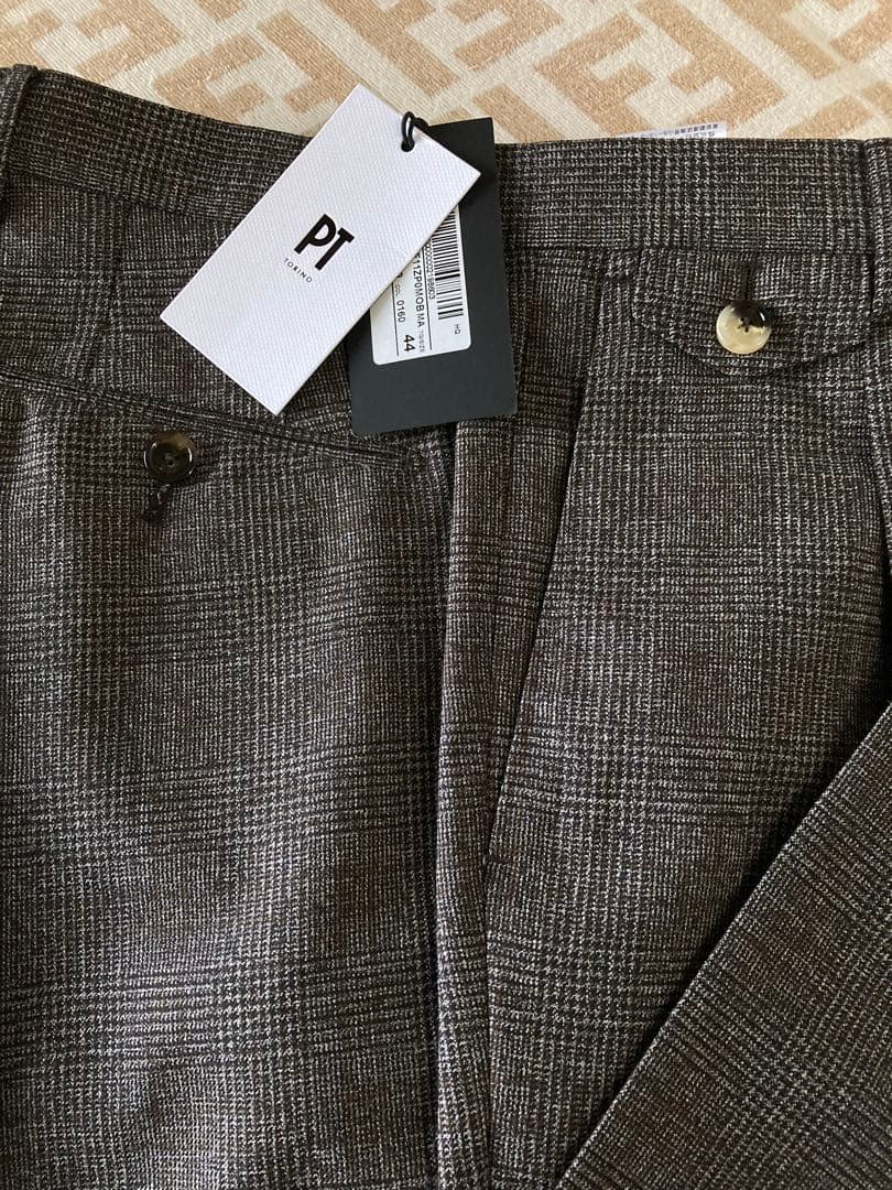 新品未使用　PT グレンチェック ワンタック スーパー100’s 上質ウール