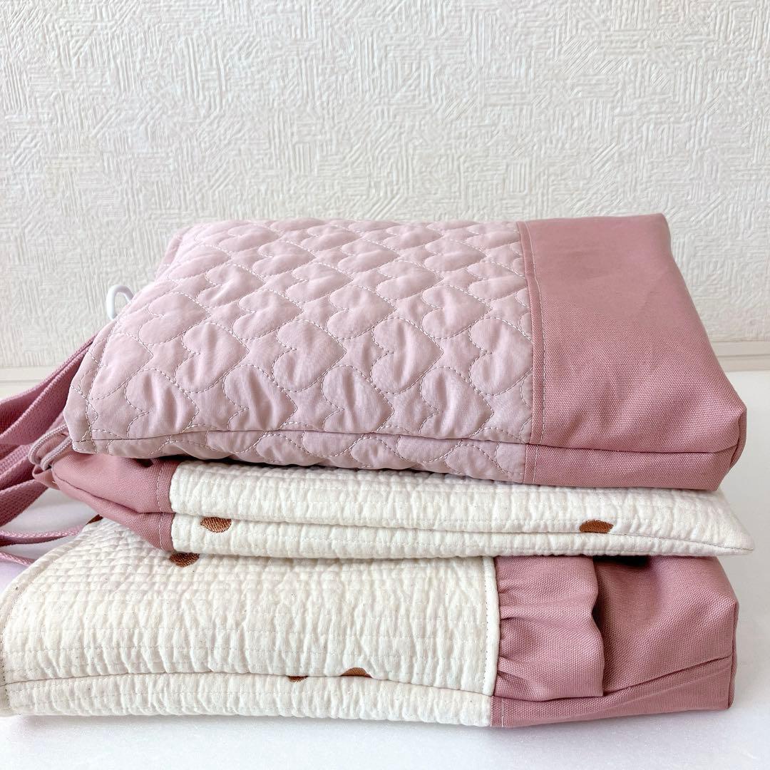 レッスンバッグ 上履き入れ　体操服袋　ヌビ　ハート刺繍　ハートキルト