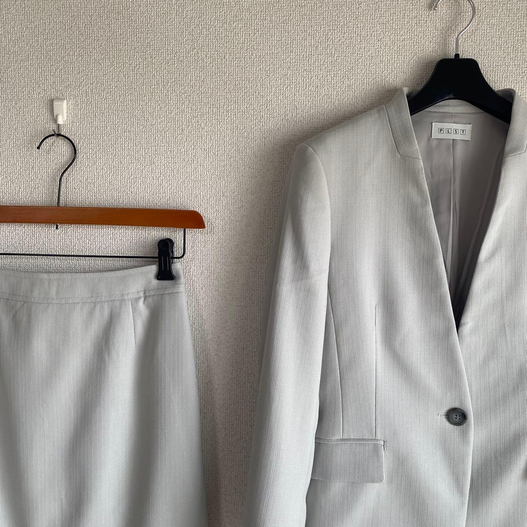 PLST プラステ Vカラー ノーカラー スカートスーツ M W66 DMW