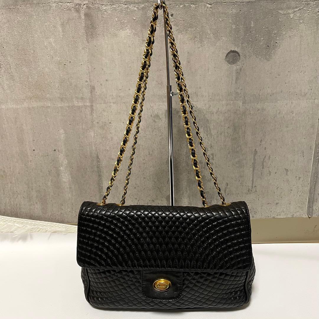 BALLY チェーンショルダーバッグ キルティング ターンロック レザー 黒