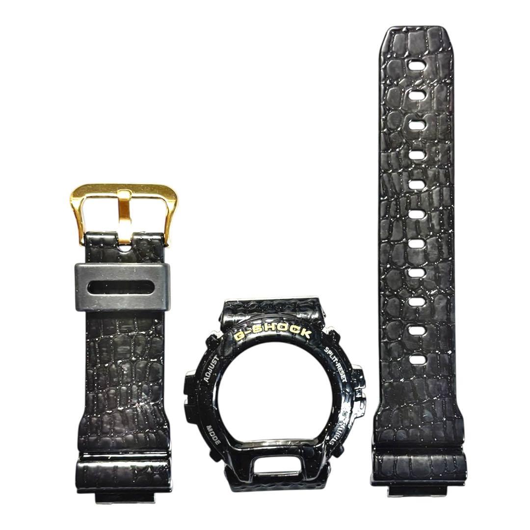 純正カシオ ベゼル＆ストラップ DW-6900CR-1 クロコダイル調 ブラック