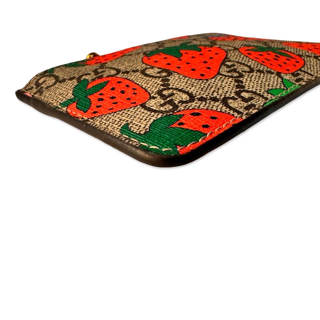 【美品】GUCCI グッチ GGスプリーム PVC×レザー ケース いちご