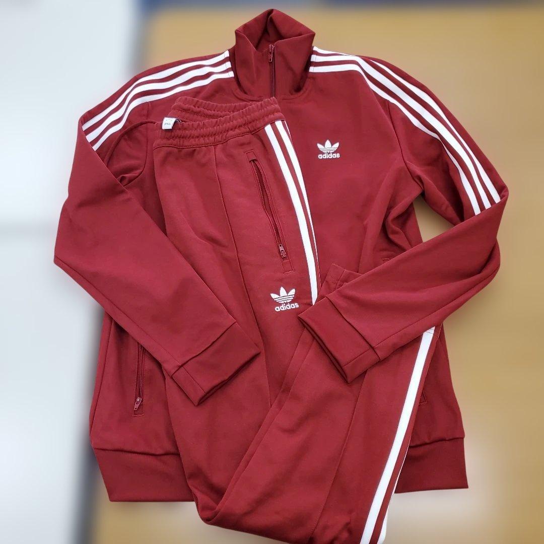 adidas レッド ジャージ上下セット Lサイズ
