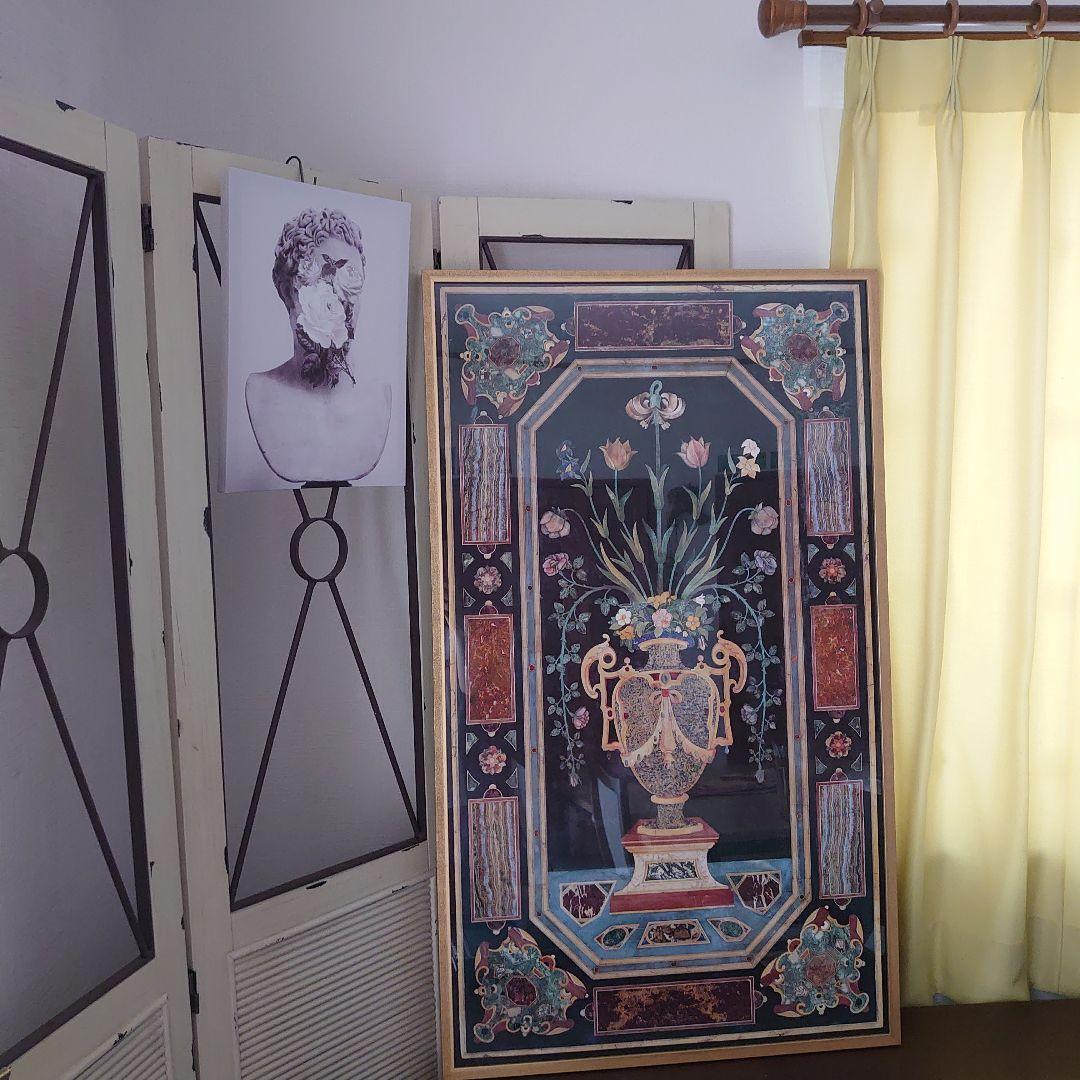 【美品】ITALY　輸入　絵画　高級印刷画　　特大額装　大理石アート