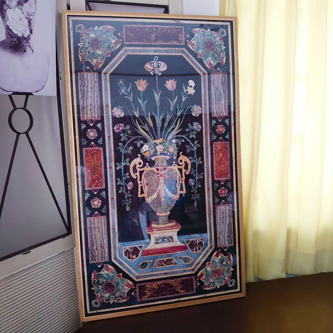 【美品】ITALY　輸入　絵画　高級印刷画　　特大額装　大理石アート