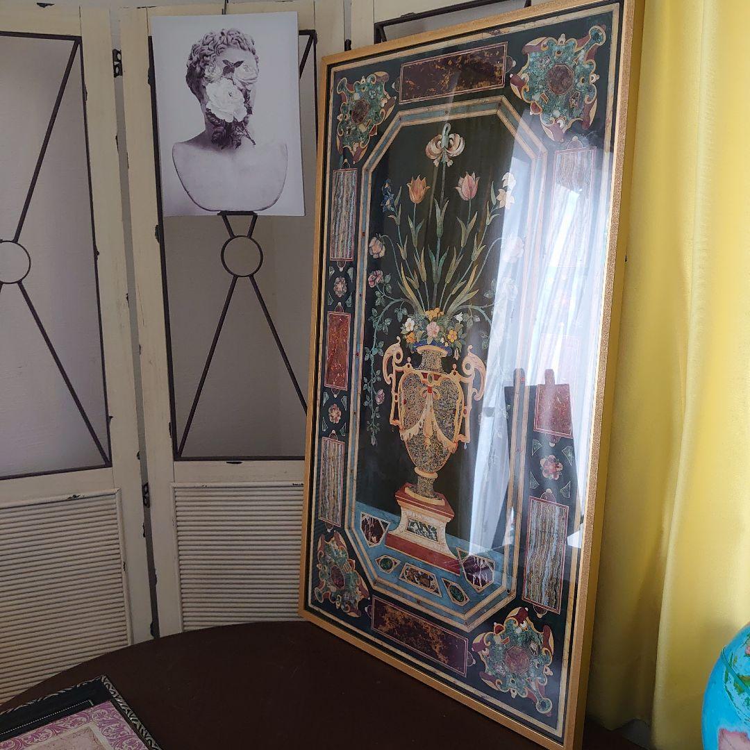 【美品】ITALY　輸入　絵画　高級印刷画　　特大額装　大理石アート