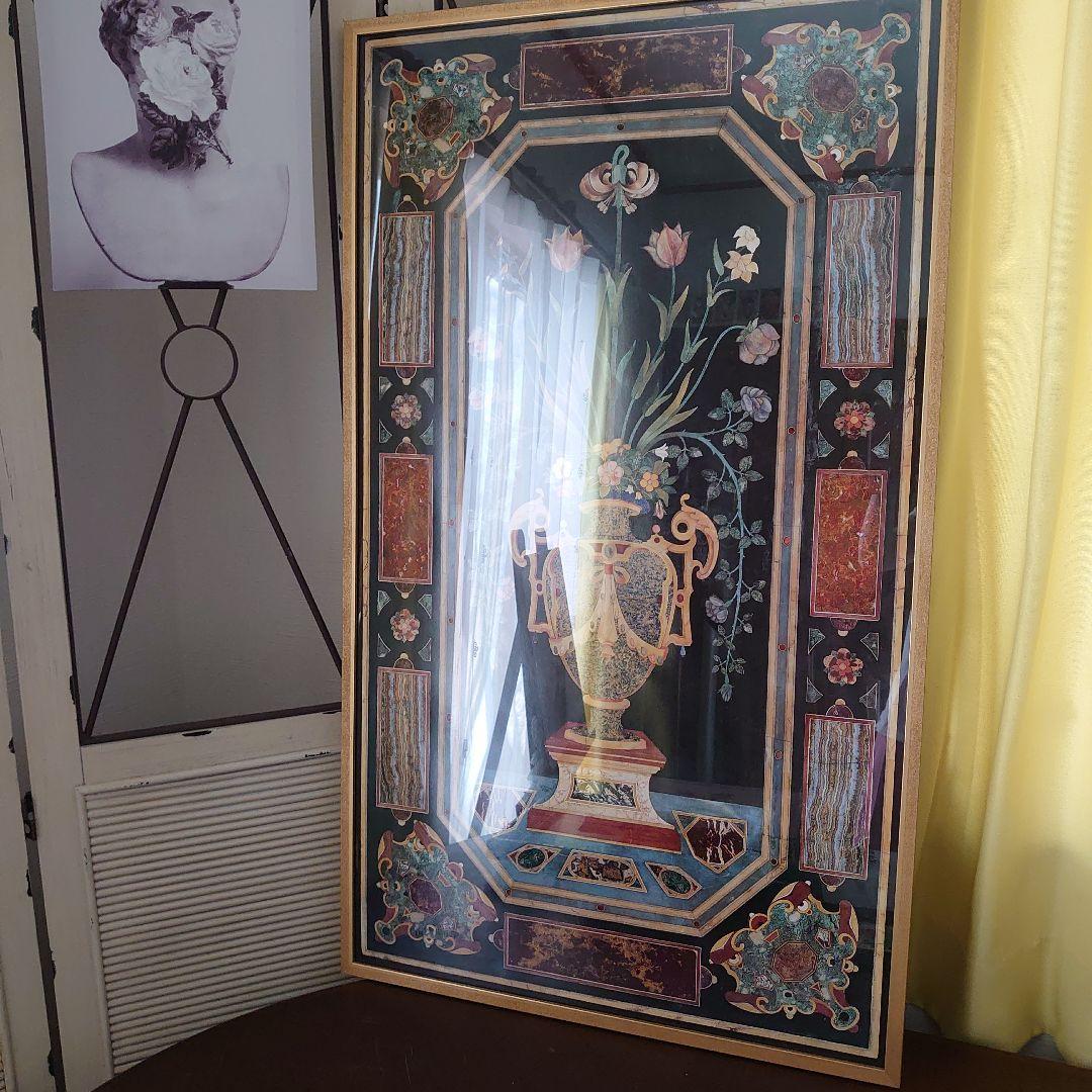 【美品】ITALY　輸入　絵画　高級印刷画　　特大額装　大理石アート