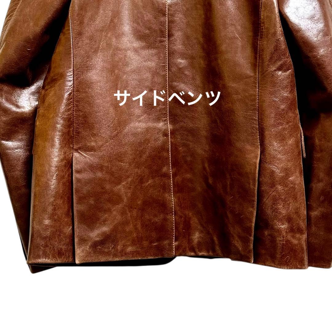 R*A様 老舗フリーダムFREDOM茶色 レザー テーラードジャケットLL 本革