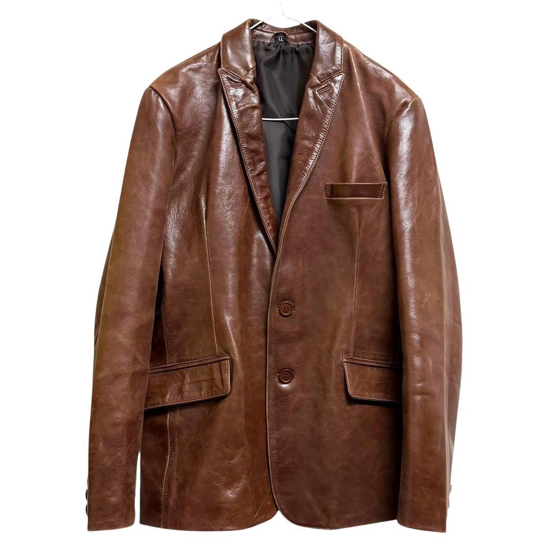 R*A様 老舗フリーダムFREDOM茶色 レザー テーラードジャケットLL 本革