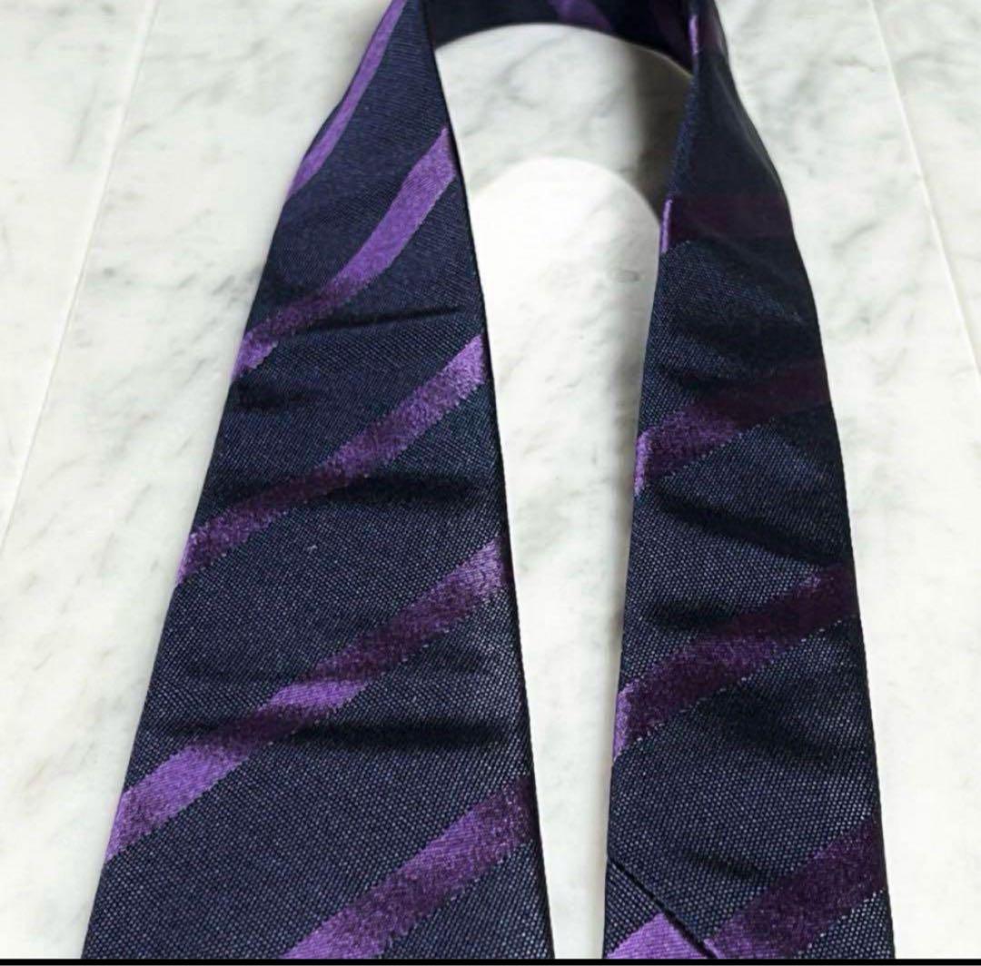 BEAMS F ネクタイ ストライプ ネイビー パープル