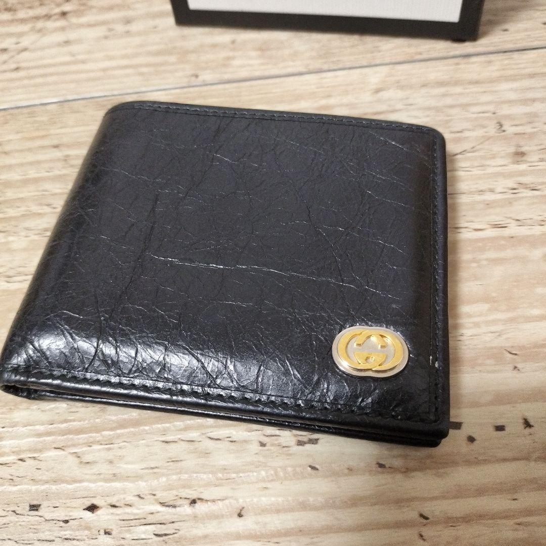 美品！！GUCCI ブラックレザー 二つ折り財布