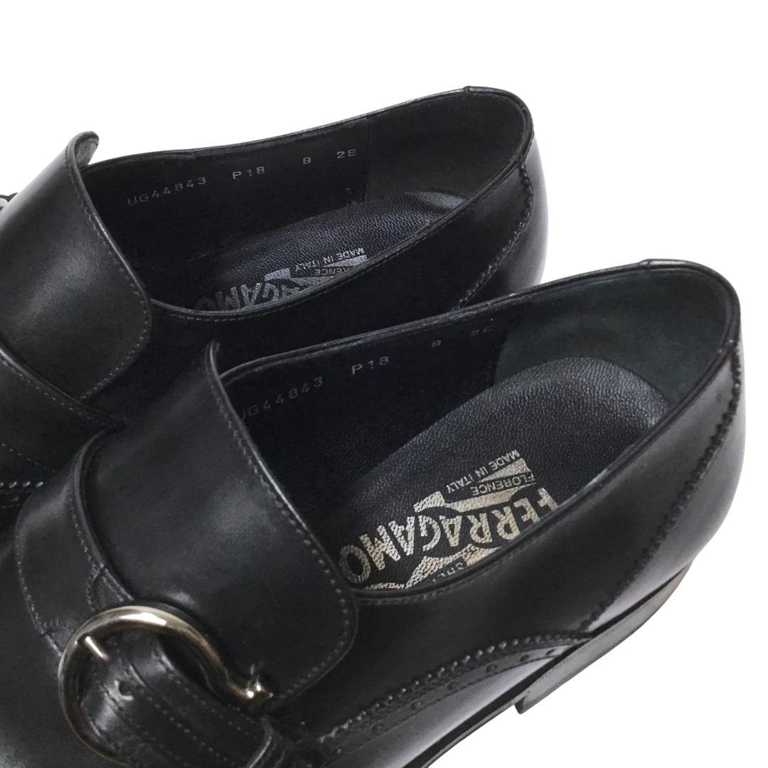 新同 サルヴァトーレフェラガモ 8EE 最高級カーフ モンクストラップシューズ