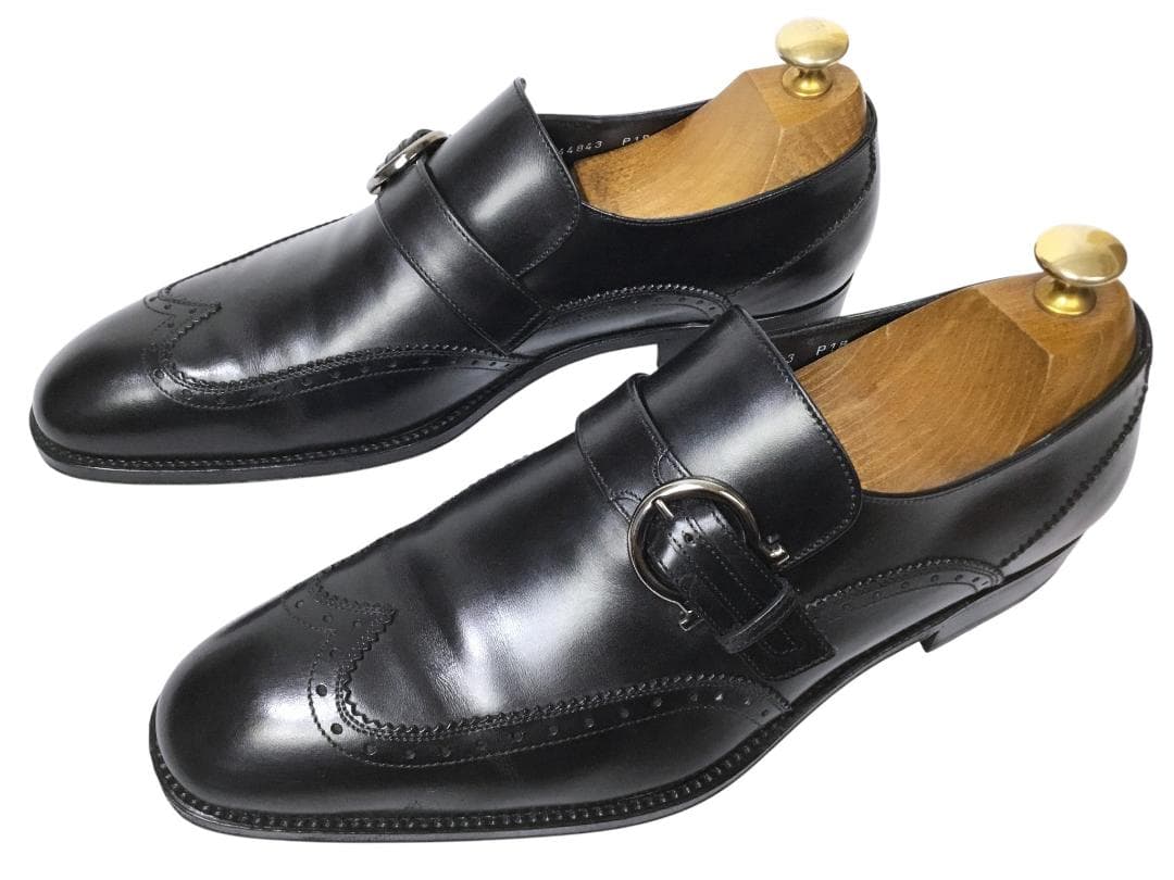 新同 サルヴァトーレフェラガモ 8EE 最高級カーフ モンクストラップシューズ