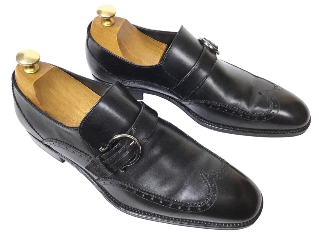 新同 サルヴァトーレフェラガモ 8EE 最高級カーフ モンクストラップシューズ