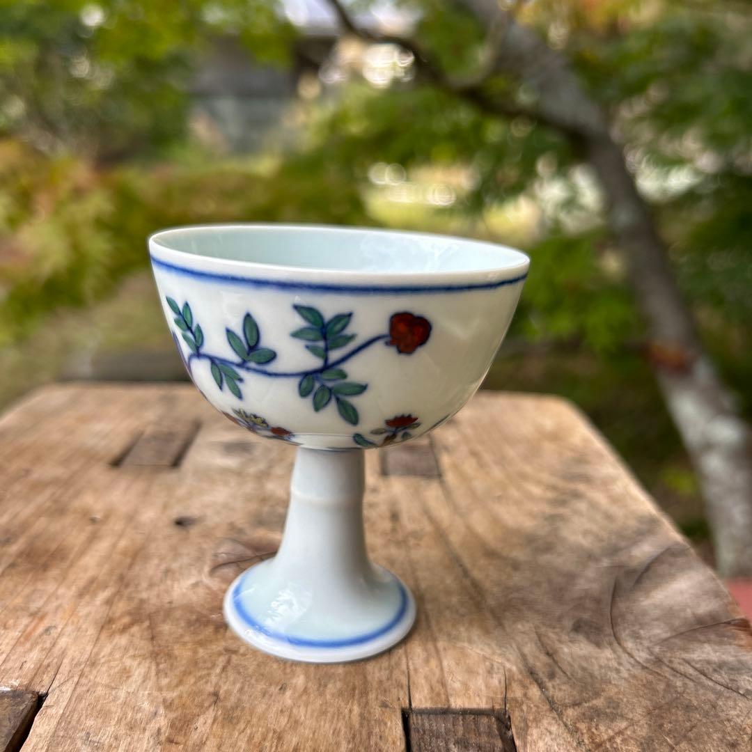 中国美術　大明萬暦年製　花飾湯冷まし ＆大明成化年製 台付盃 杯 2点