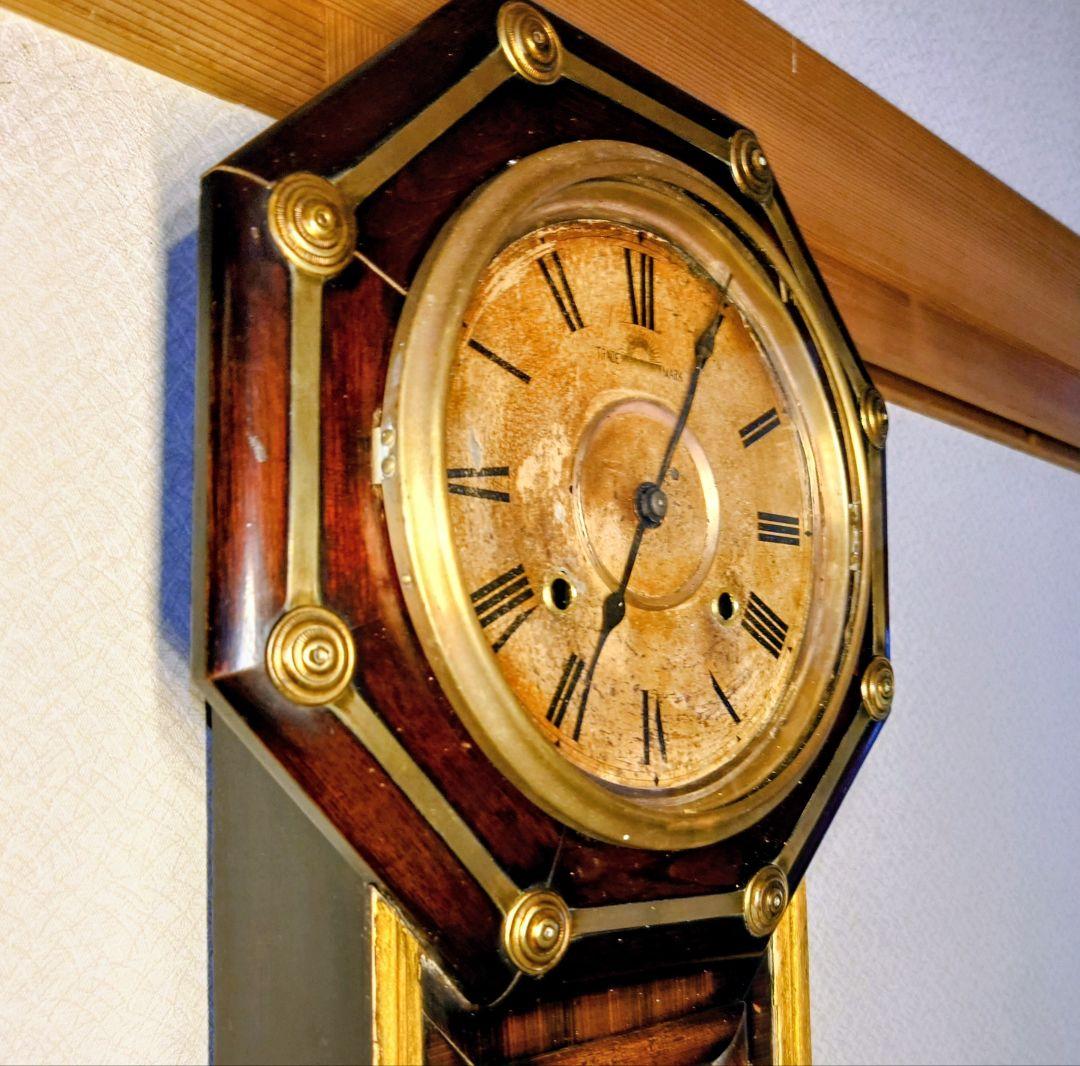 〈完動・美品〉北出時計　鋲打八角尾長ゼンマイ振り子時計　アンティーク古時計