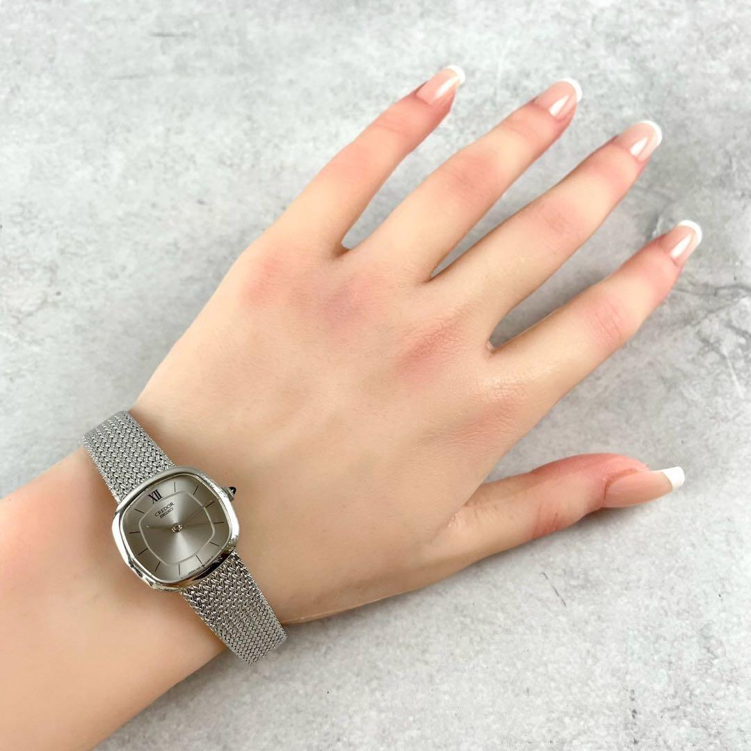 【稼働/極美品】セイコー クレドール クォーツ 腕時計 シルバー文字盤