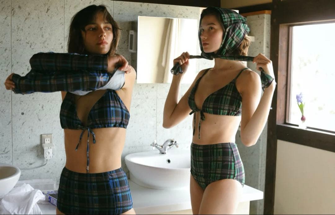 MIZUASOBI Sheer Top 緑チェック