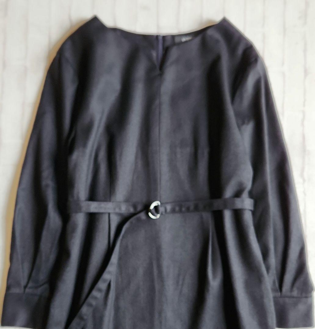 アンタイトル　ウール混キーネックワンピース　スリットネック　XL　2L　濃紺