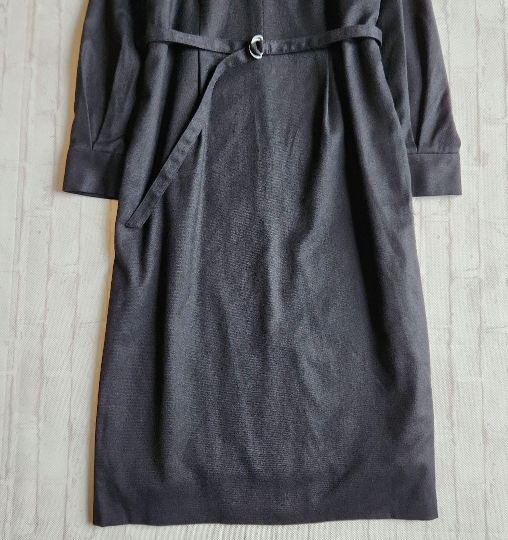 アンタイトル　ウール混キーネックワンピース　スリットネック　XL　2L　濃紺